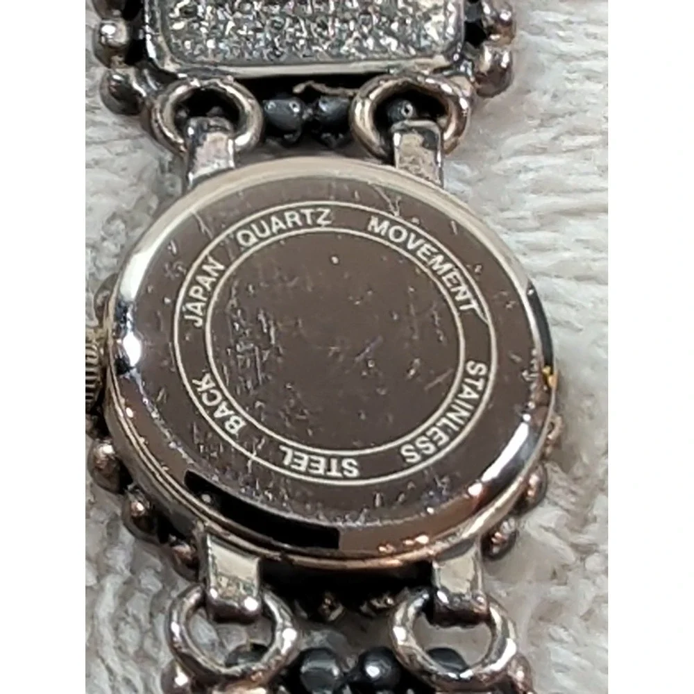 Vintage Mixed Stone Panel Bracelet Watch Silver Tone Japan Quartz Boho‎ Style